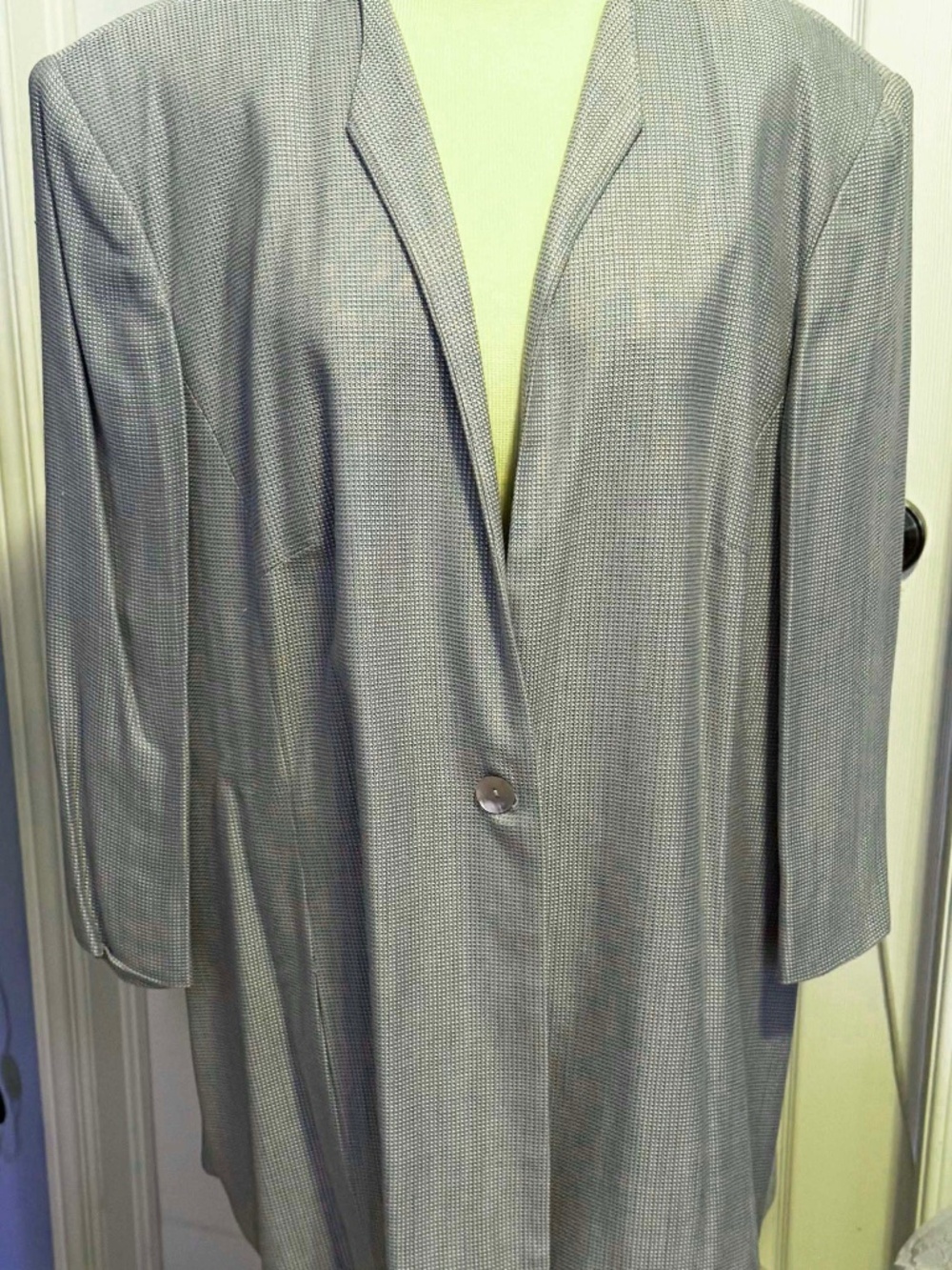 SUIT JACKET, LIGHT BLUE & WHITE, SIZE 24, MADE IN CANADA!!, ONE BUTTON FRONT,